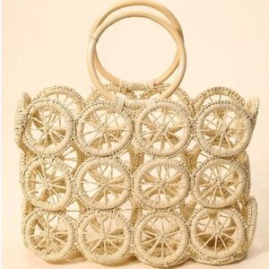 Multi Circle Summer Beach Bag Tote Orange Slice Open Lined Natural Round Handles